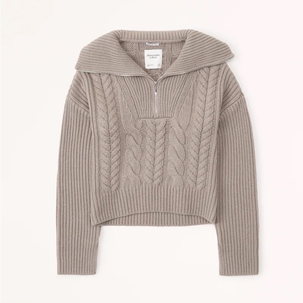 A&F: Merino Wool-Blend Cropped Half-Zip Sweater